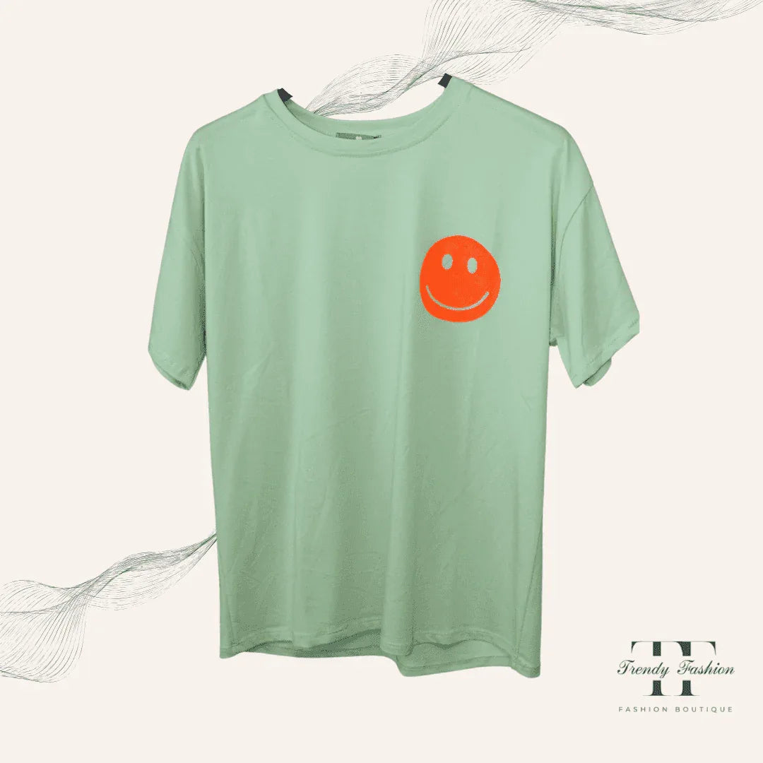 Damen Shirt Smiley Prato Grün – Fröhliches Motiv-Shirt leicht & bequem