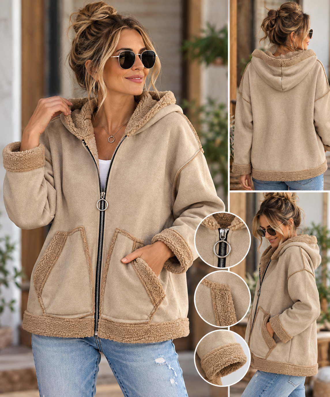 Luce d'Inverno Teddyjacke Beige – Kuschelige Winterjacke mit Kapuze