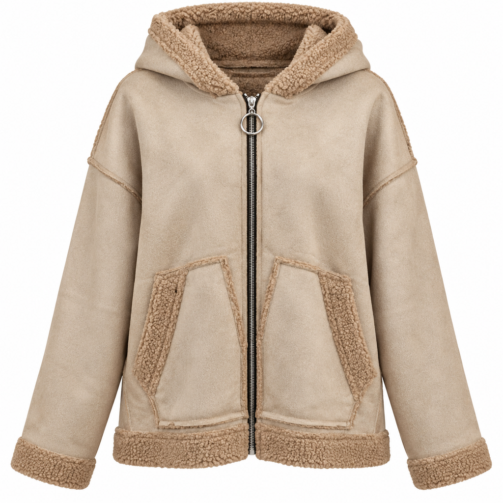 Luce d'Inverno Teddyjacke Beige – Kuschelige Winterjacke mit Kapuze