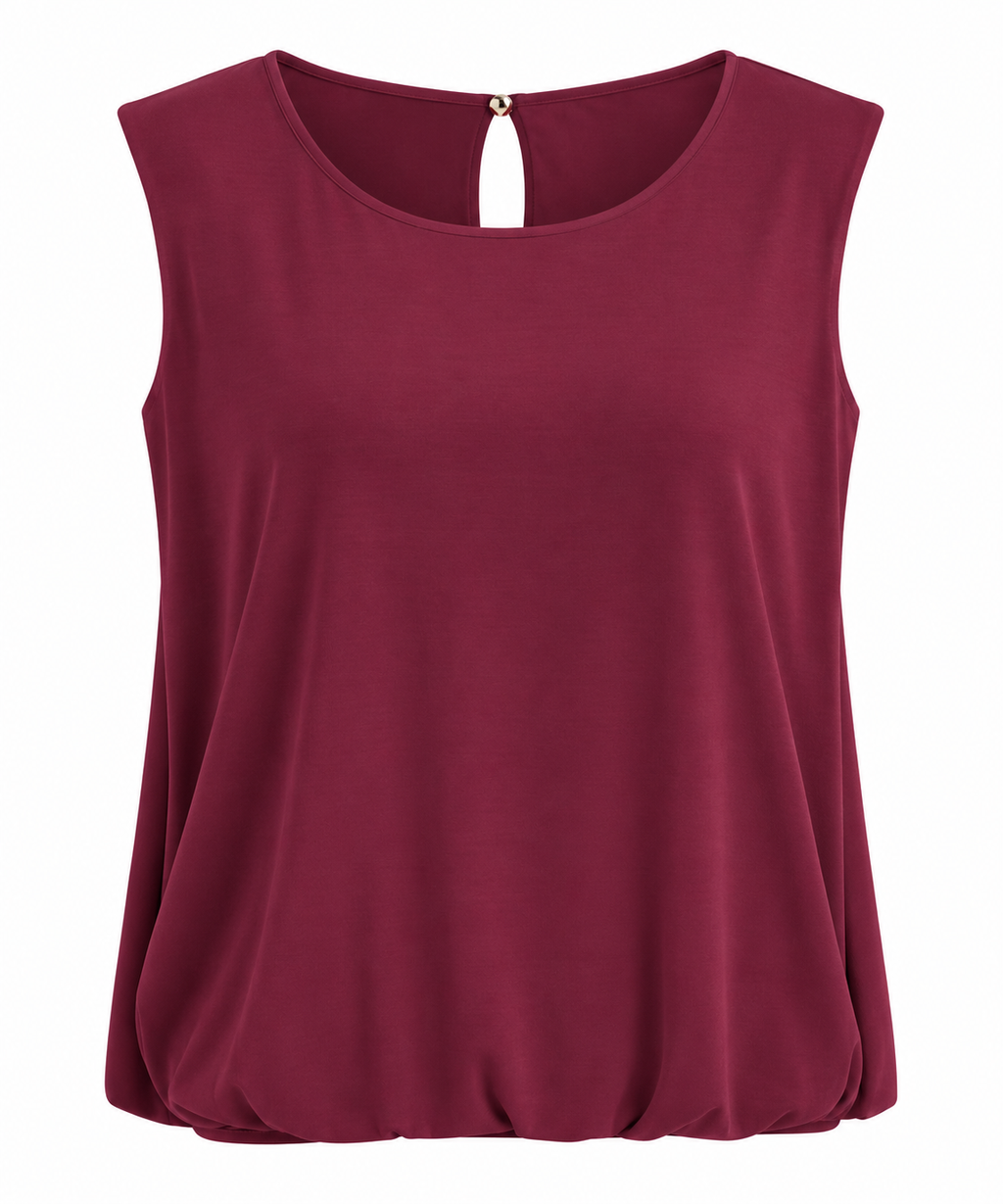 Butterweiches Damen Top mit Raffsaum – Ärmelloses Blusentop in Weiß, Bordeaux, Blau & Braun