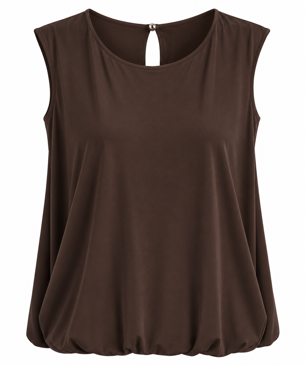 Butterweiches Damen Top mit Raffsaum – Ärmelloses Blusentop in Weiß, Bordeaux, Blau & Braun