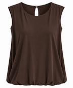 Butterweiches Damen Top mit Raffsaum – Ärmelloses Blusentop in Weiß, Bordeaux, Blau & Braun