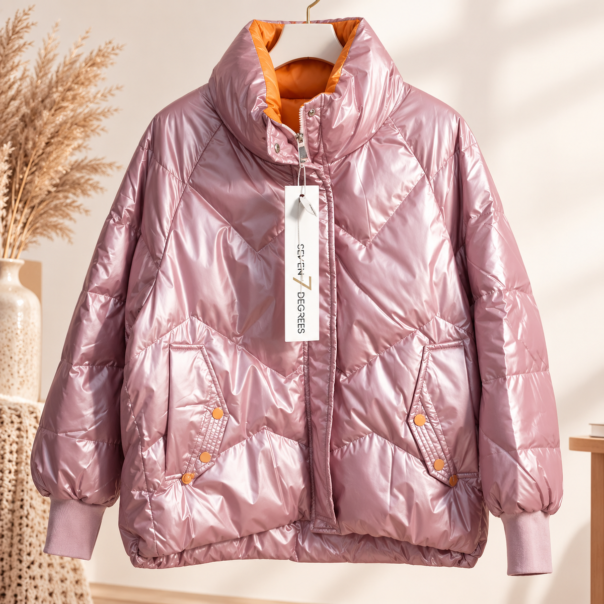 Damen Metallic Steppjacke Rosa – Seven 7 Degrees Winterjacke