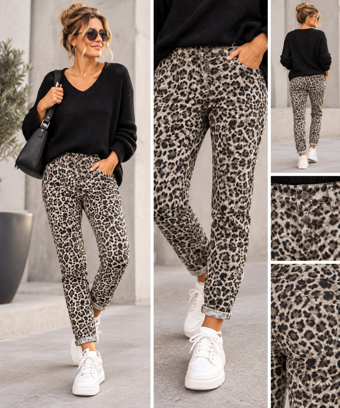 Karostar Jeanshose Leo-Look – Trendiges Muster, Komfortabler Schnitt, Gr. 34–42