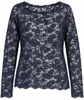 Spitzenshirt Dunkelblau Damen – Elegantes Langarm Shirt aus floraler Spitze | Festlich & Feminin