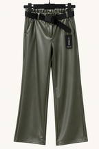 Damen Lederimitat Hose Livorno – Modern & Bequem in Beige, Grün & Blau, Gr. M–L