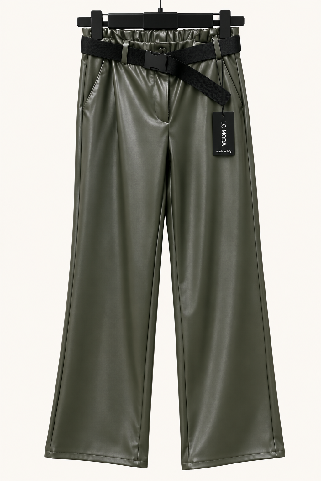Damen Lederimitat Hose Livorno – Modern & Bequem in Beige, Grün & Blau, Gr. M–L