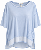 Oversize Shirt mit Tasche – Damen Lagenlook Shirt in Hellblau & Rosa | Italienische Mode