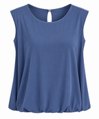 Butterweiches Damen Top mit Raffsaum – Ärmelloses Blusentop in Weiß, Bordeaux, Blau & Braun