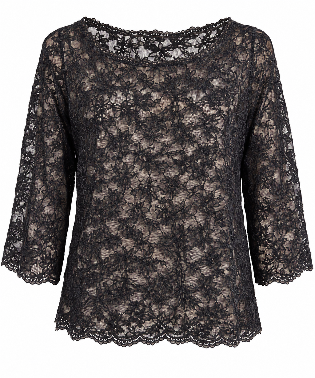 Spitzenbluse Damen Schwarz & Braun – Elegante Florale Spitze | Festliche Damenmode
