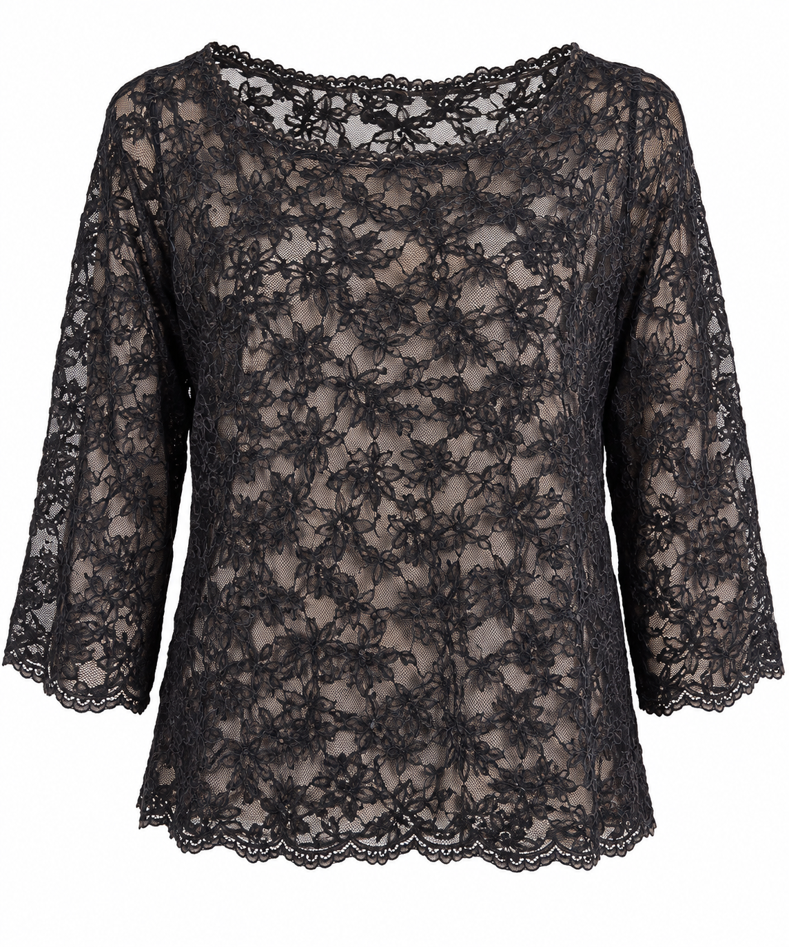 Spitzenbluse Damen Schwarz & Braun – Elegante Florale Spitze | Festliche Damenmode