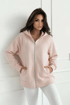 Damen Oversize Sweatjacke Rosa – Lässige bequeme Kapuzenjacke mit Reißverschluss