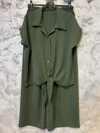 Gestreiftes Damen-Set in Blau/Weiß – koordiniertes Oberteil und Hose