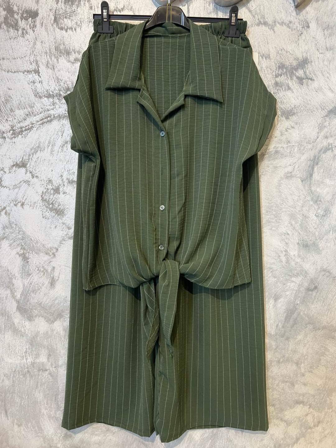 Gestreiftes Damen-Set in Blau/Weiß – koordiniertes Oberteil und Hose