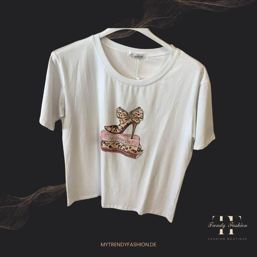 Damen Shirt Fashion Schuh-Print – Stylisches Baumwollshirt für jeden Anlass