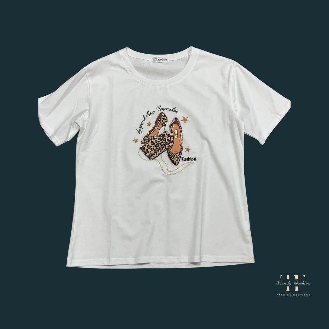 Damen T-Shirt Schuhe-Print – Sportliches Baumwollshirt für den Alltag