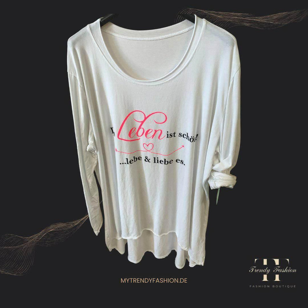 Damen Langarmshirt Leben – Alltagsshirt mit inspirierendem Schrift-Print