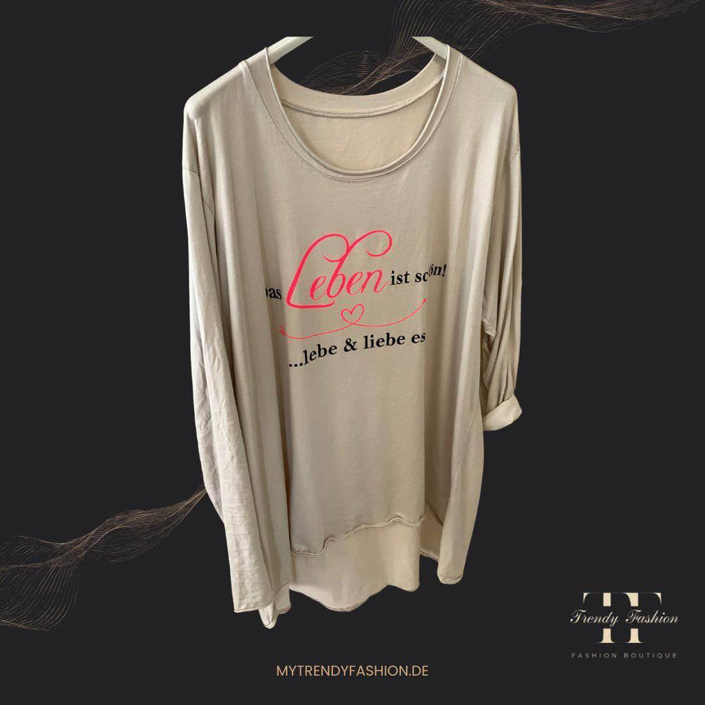 Damen Langarmshirt Leben – Alltagsshirt mit inspirierendem Schrift-Print