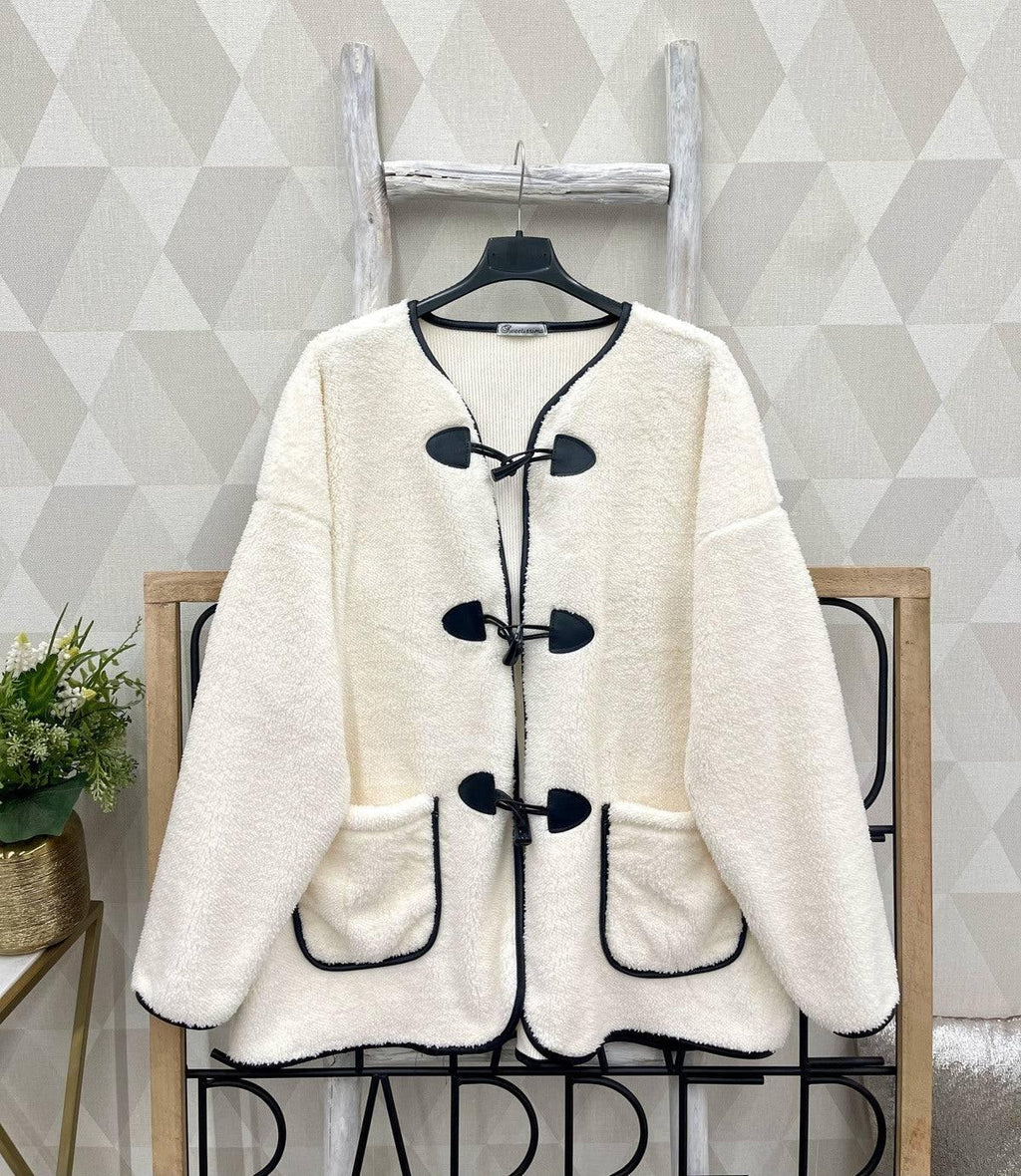 Damen Teddy-Fleece-Jacke mit Knebelverschlüssen – Kuschelweiche warme einzigartige Jacke